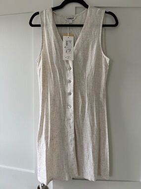 ONLY Linen Blend Button Front Mini Dress Neutral Beige Size S NWT